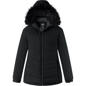 Women's Black Snow Ski Jacket Removable Hood Coat Waterproof Warm Winter